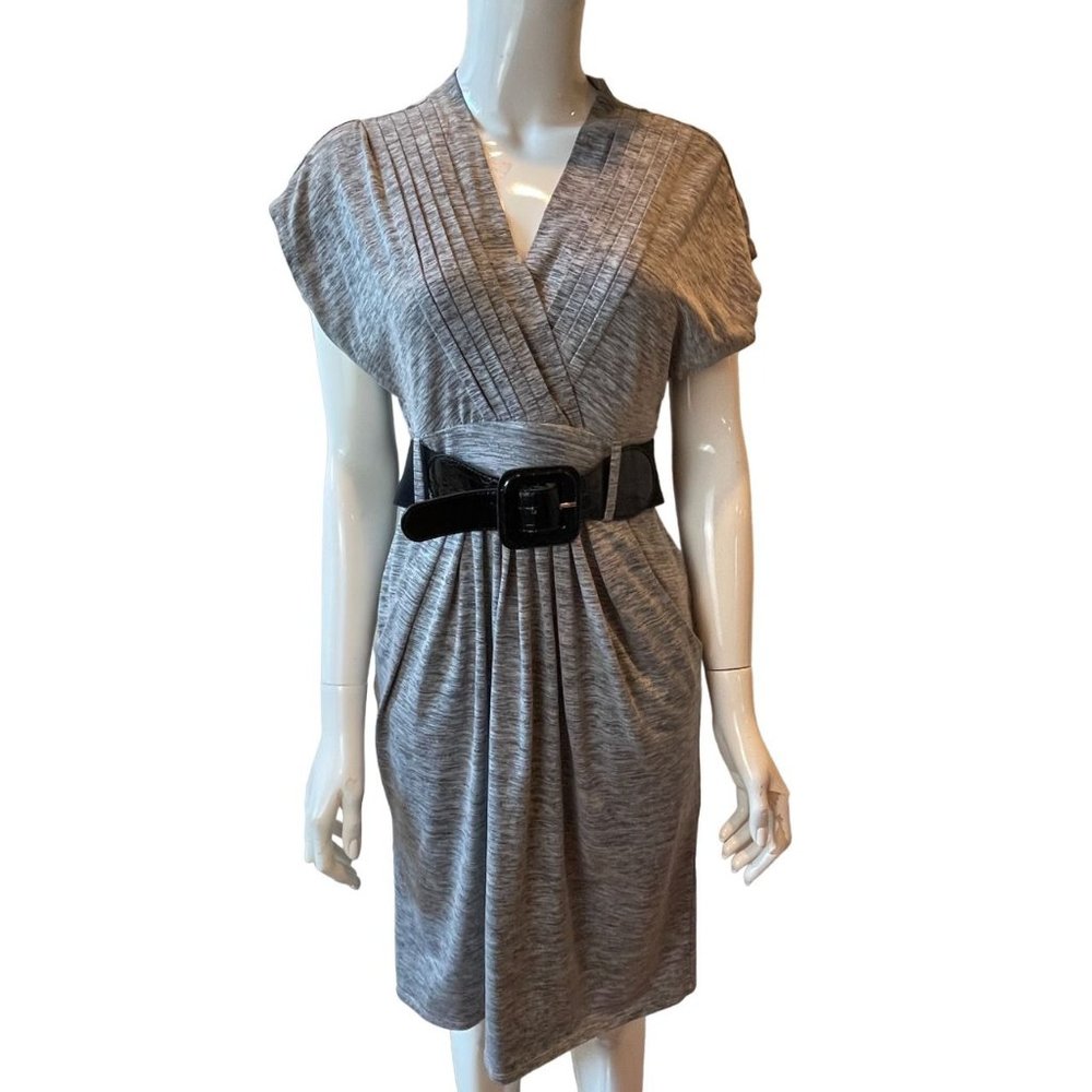 Worthington Womens Figure Flattering Dress 755900 Pleated Belt Waist Gray Size S